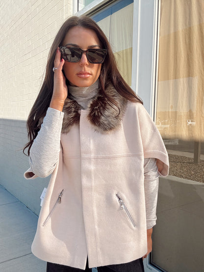 FAUX FUR TRIM CARDIGAN