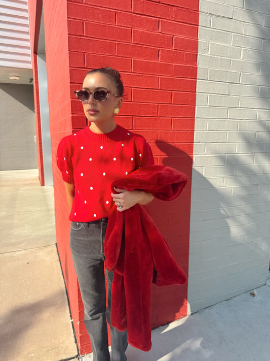 PUFF SLEEVE POLKA DOT SWEATER TOP
