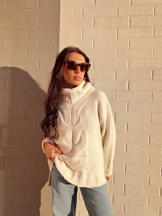 ASPEN CABLE FRONT TURTLENECK PULLOVER