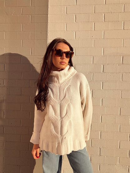 ASPEN CABLE FRONT TURTLENECK PULLOVER