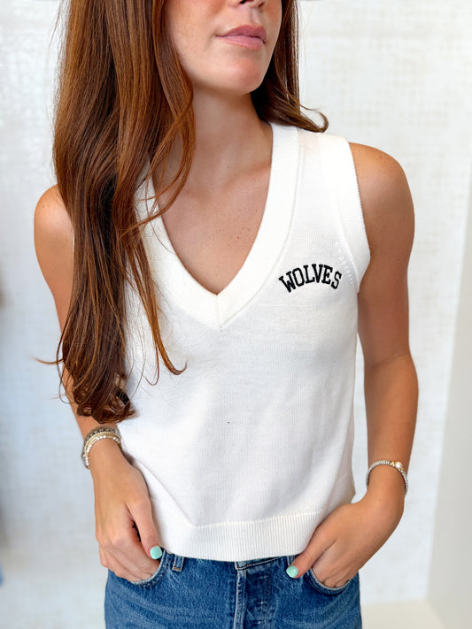 KNIT V-NECK WOLVES EMBROIDERED