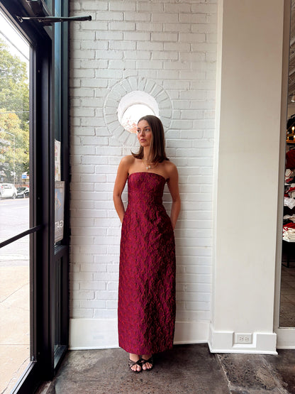 ANAYA FLORAL JACQUARD STRAPLESS COLUMN DRESS