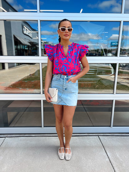 BERRY SPLIT NECK RUFFLE TOP