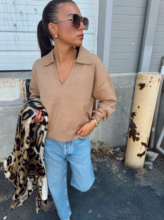 SLOAN KNIT COLLARED PULLOVER