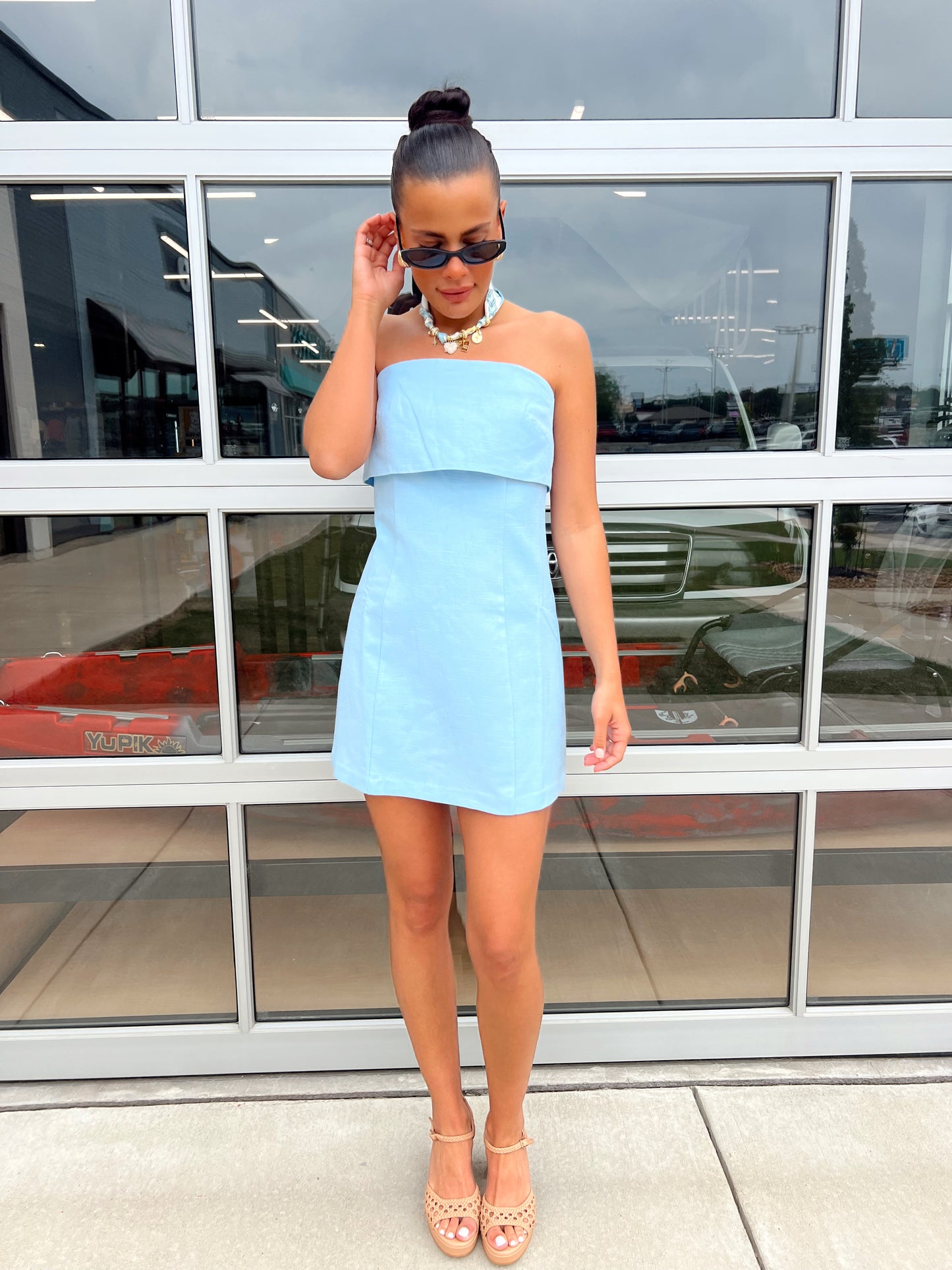 FOLDED PANEL LINEN MINI DRESS