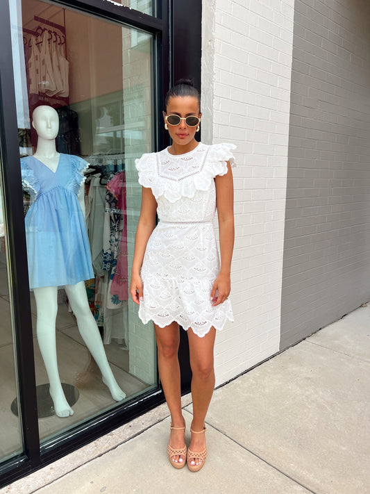 NISHA COTTON EMBROIDERED EYELET DRESS