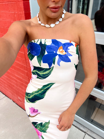 STRAPLESS FLORAL MAXI DRESS