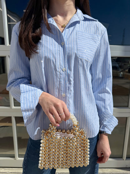 MICRO SEQUIN STRIPE BLOUSE