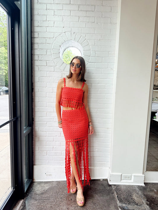 ELIE FRINGE EMBROIDERY SKIRT SET
