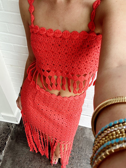 ELIE FRINGE EMBROIDERY SKIRT SET