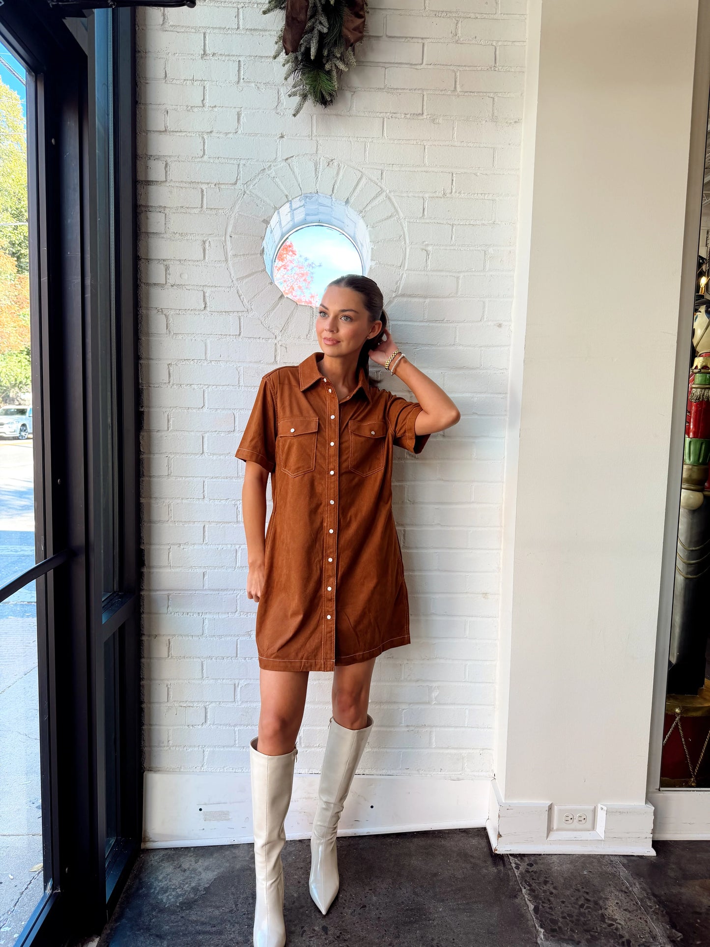 SUEDE BUTTON FRONT DRESS