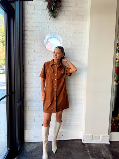 SUEDE BUTTON FRONT DRESS