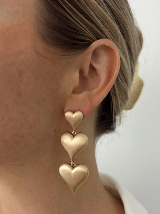 TRIPLE HEART DROP EARRINGS