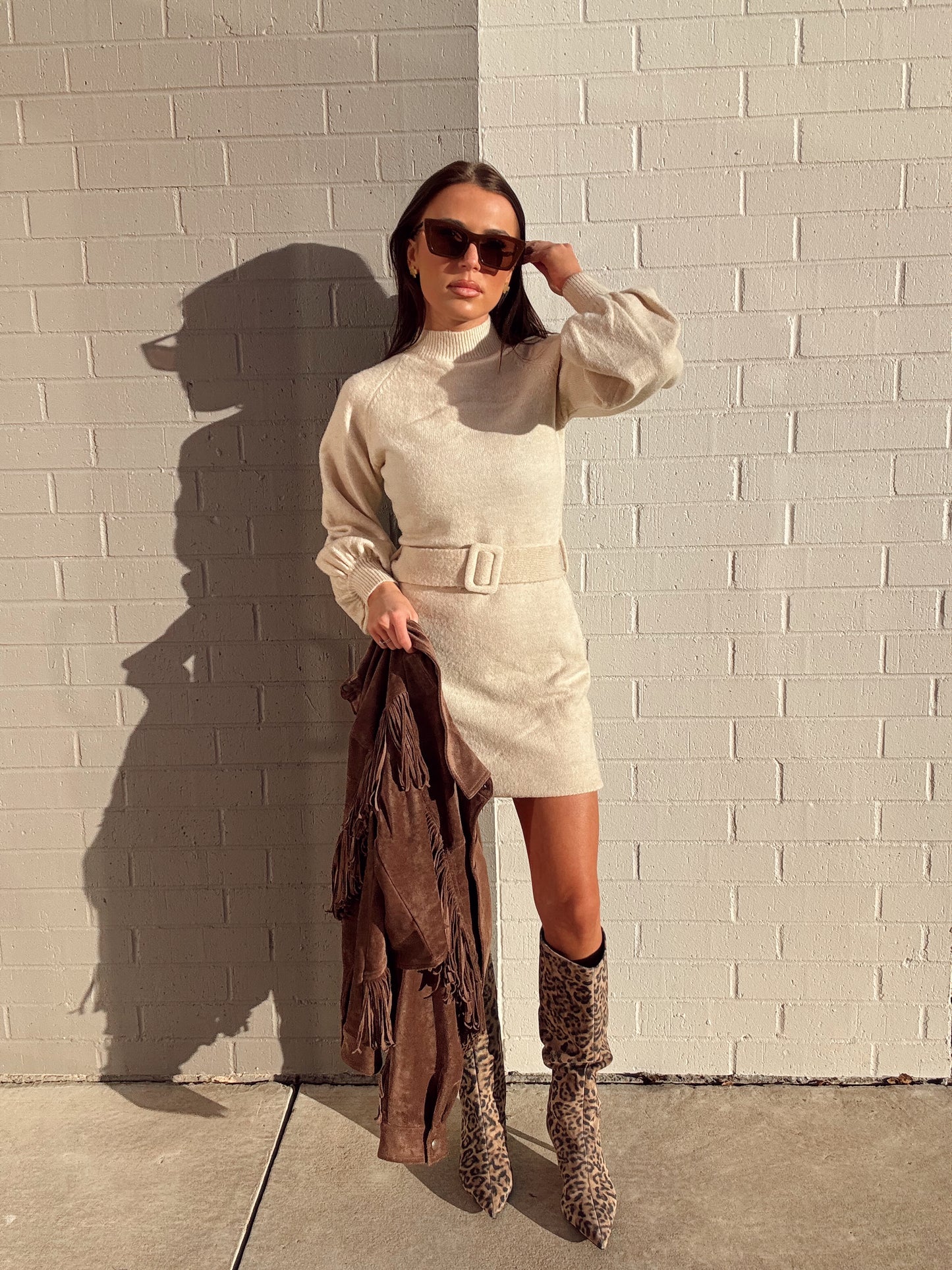 MELVE BELTED LONG SLEEVE MINI DRESS