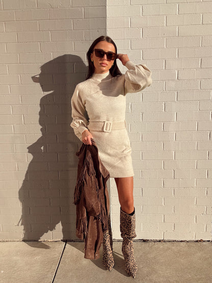 MELVE BELTED LONG SLEEVE MINI DRESS