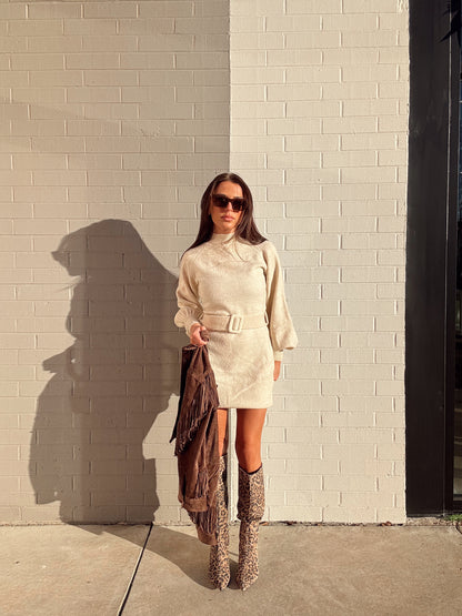 MELVE BELTED LONG SLEEVE MINI DRESS