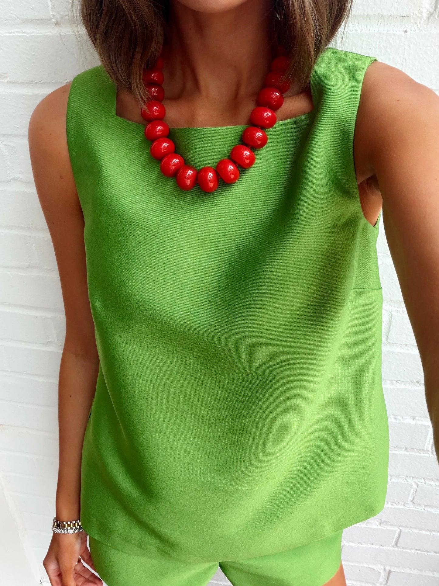 STRUCTURED TAFFETA SLEEVELESS A-LINE TOP