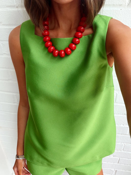 STRUCTURED TAFFETA SLEEVELESS A-LINE TOP