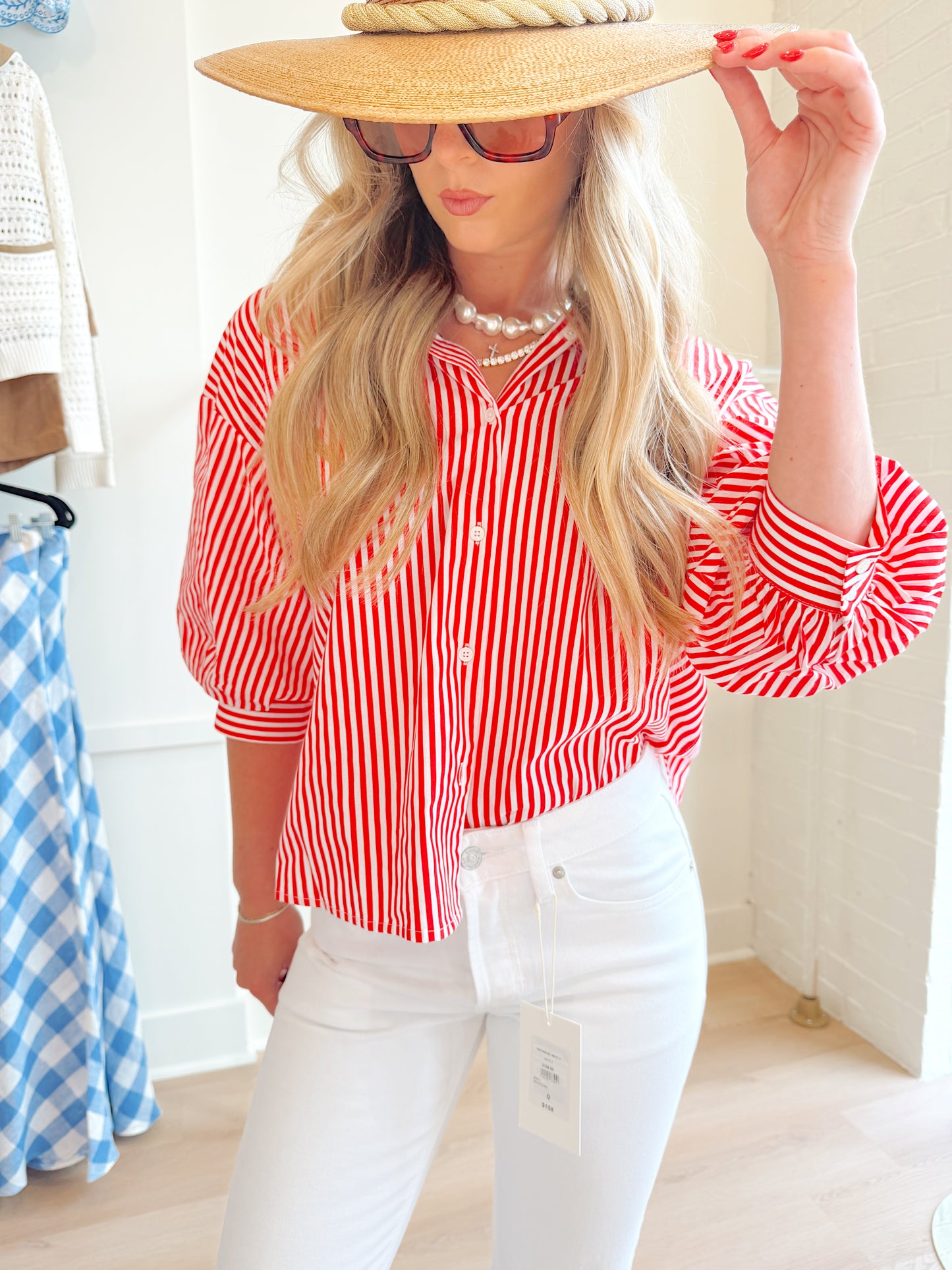 HARPER BALLON SLEEVE STRIPED SHIRT