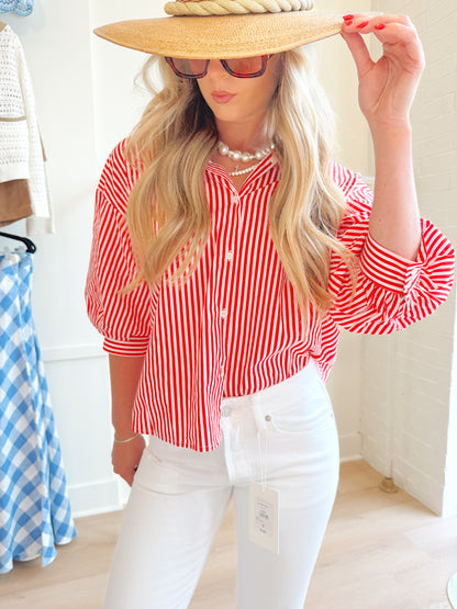 HARPER BALLON SLEEVE STRIPED SHIRT