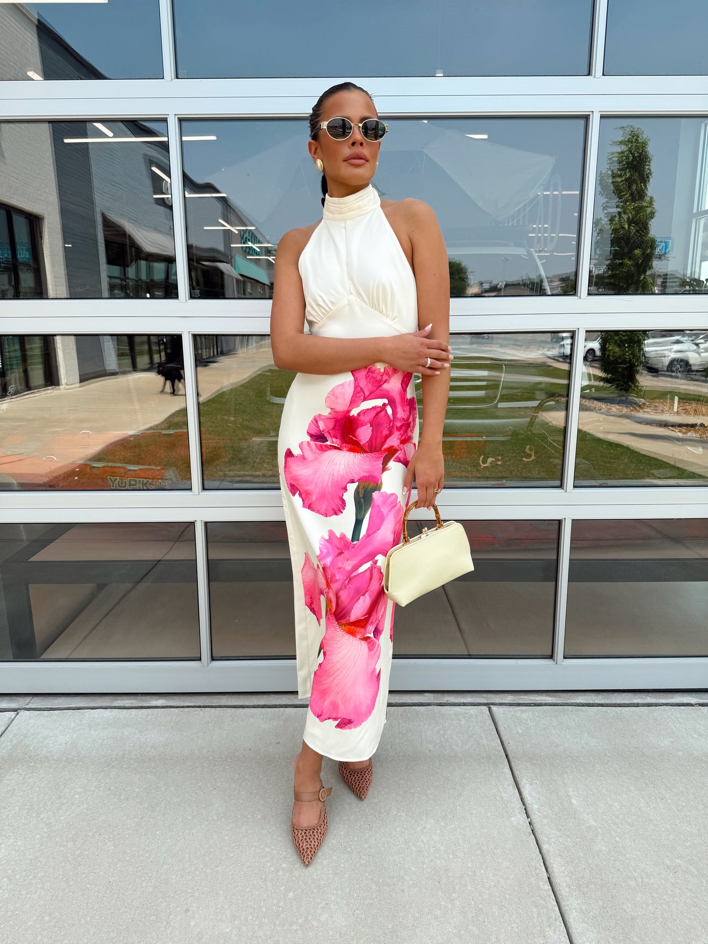 FLORAL HALTER MIDI DRESS