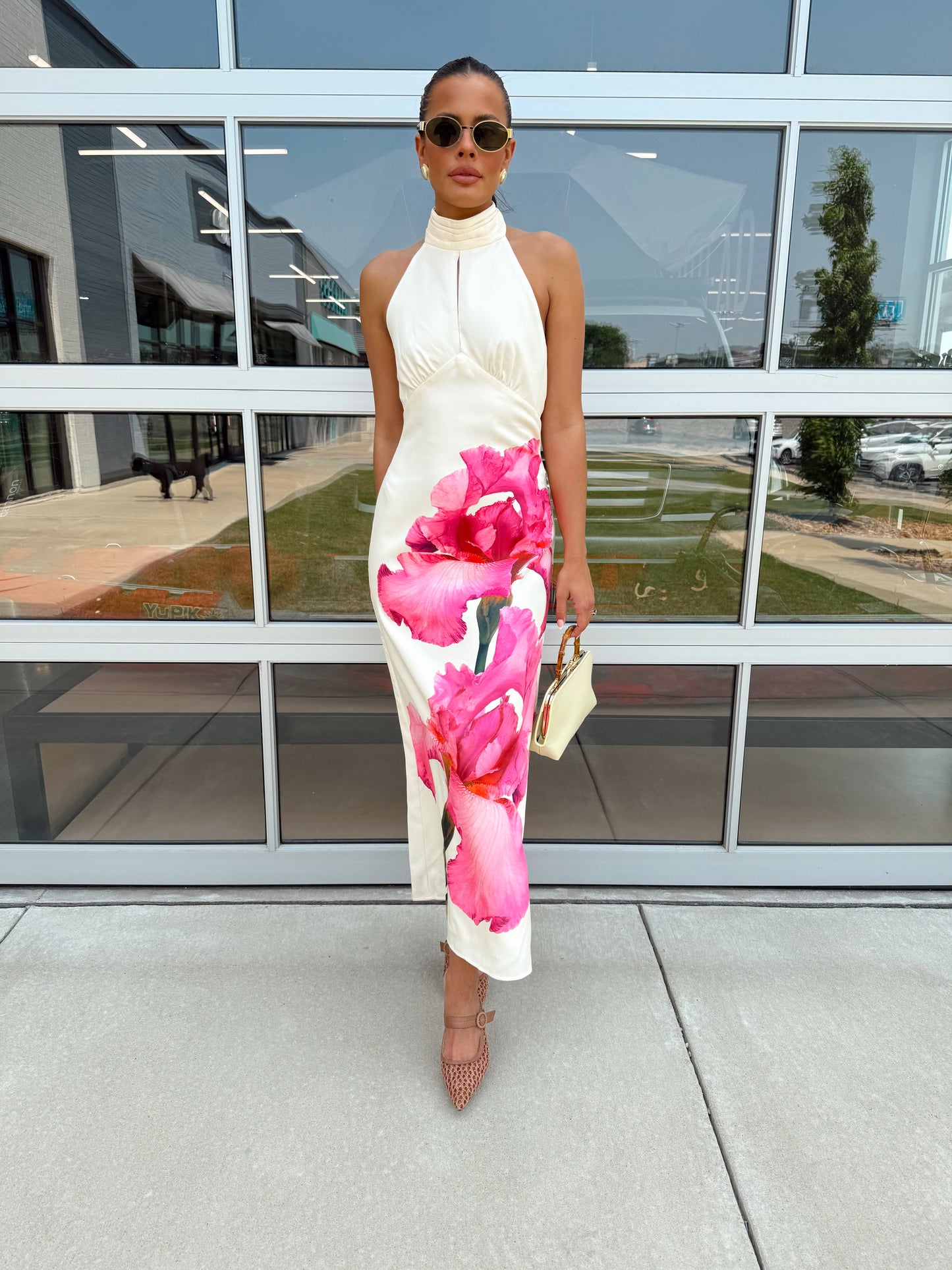 FLORAL HALTER MIDI DRESS