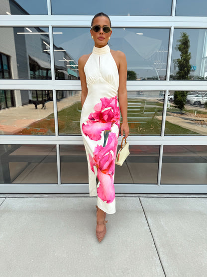 FLORAL HALTER MIDI DRESS
