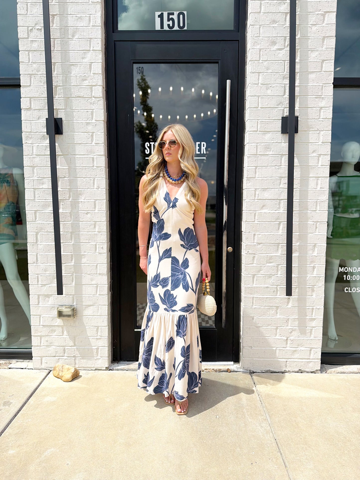 FLORAL BEADED HALTER MAXI