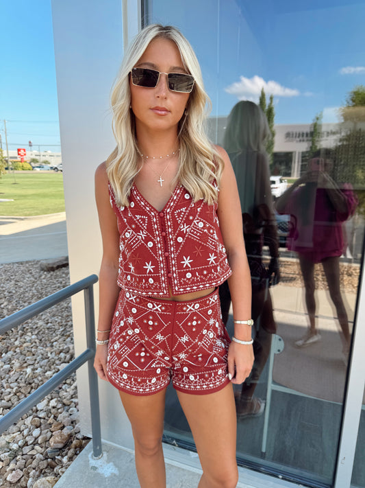 MAROON EMBROIDERED SET