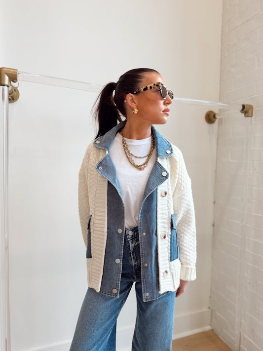 DENIM KNIT MIXED JACKET