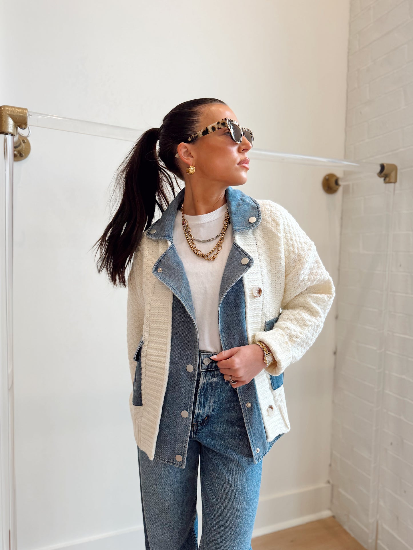 DENIM KNIT MIXED JACKET