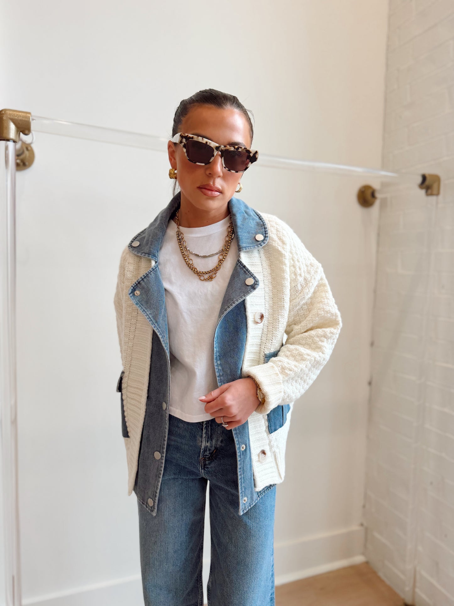 DENIM KNIT MIXED JACKET