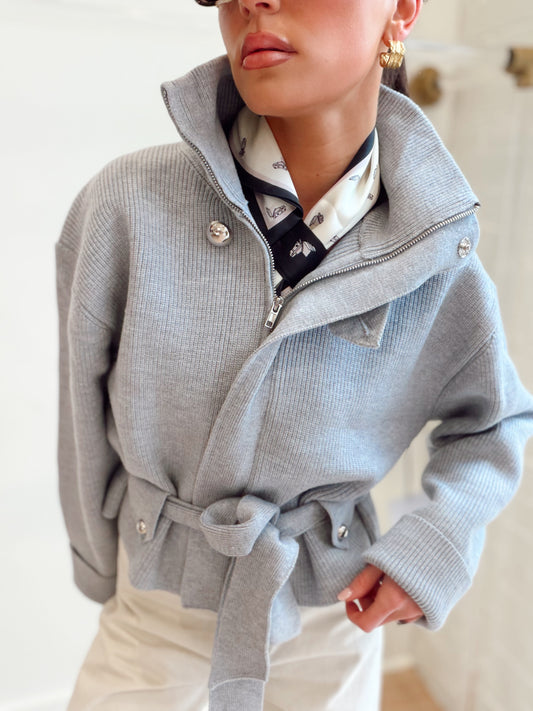 KNITTED SWEATER JACKET W/ BELTED WAIST