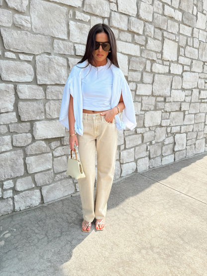 LEXI MID RISE BOWED STRAIGHT JEAN- BLUSH