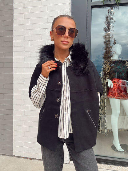 FAUX FUR TRIM CARDIGAN