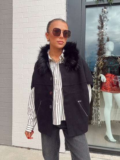 FAUX FUR TRIM CARDIGAN