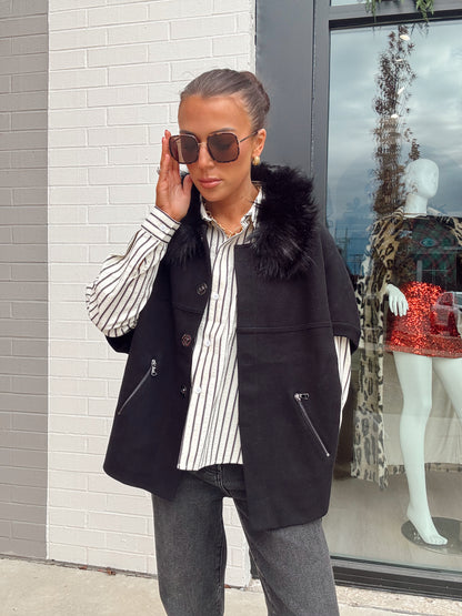 FAUX FUR TRIM CARDIGAN