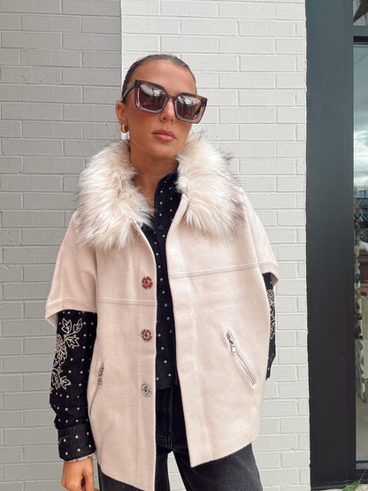 FAUX FUR TRIM CARDIGAN