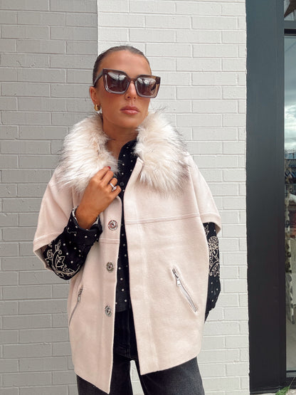 FAUX FUR TRIM CARDIGAN