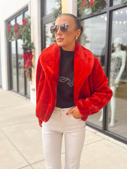 ROUNDNECK RHINESTONE CHEERS SWEATER