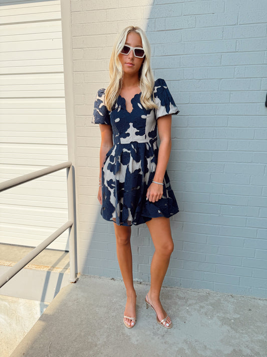 AGNESE EMBROIDERED PUFF SLEEVE MINI DRESS