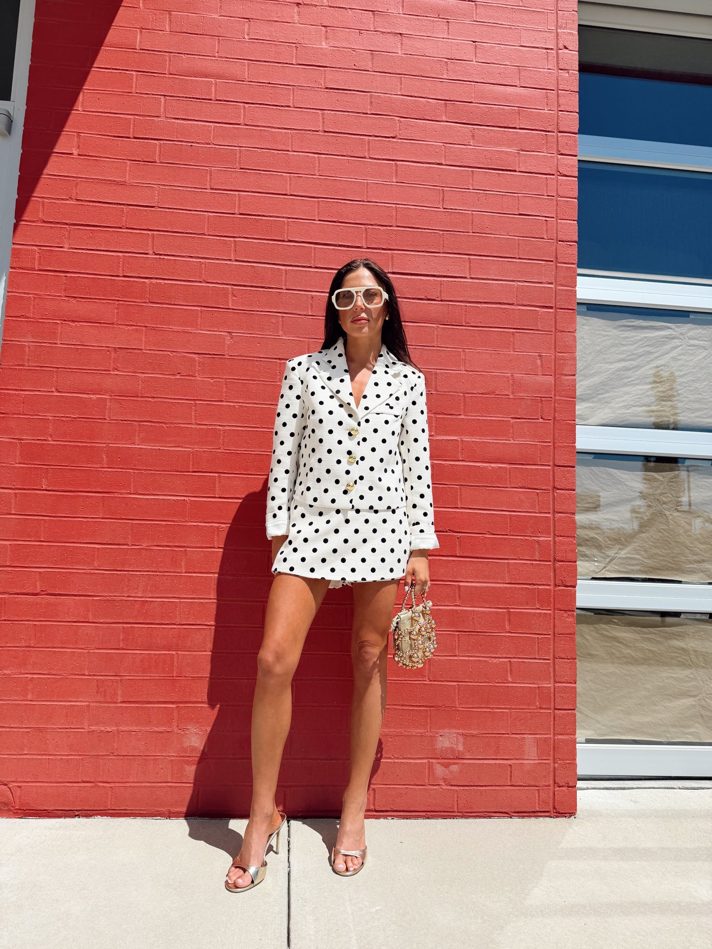 POLKA DOT BOXY CROPPED BLAZER JACKET