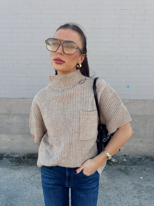 MOCK NECK HALF SLEEVE SWEATER