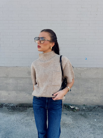 MOCK NECK HALF SLEEVE SWEATER