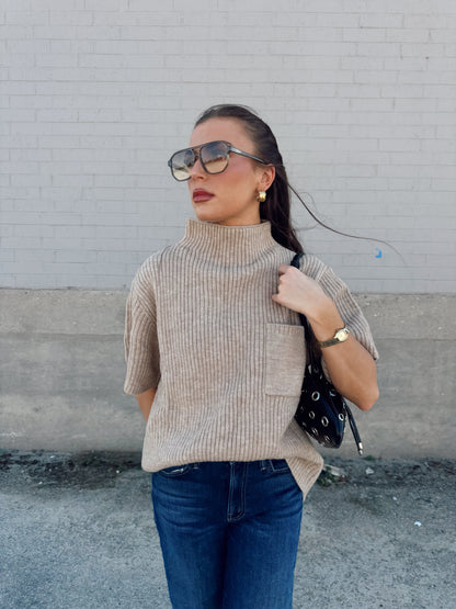 MOCK NECK HALF SLEEVE SWEATER