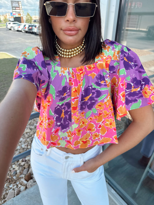 FLORAL GARDEN SQUARE NECK TOP