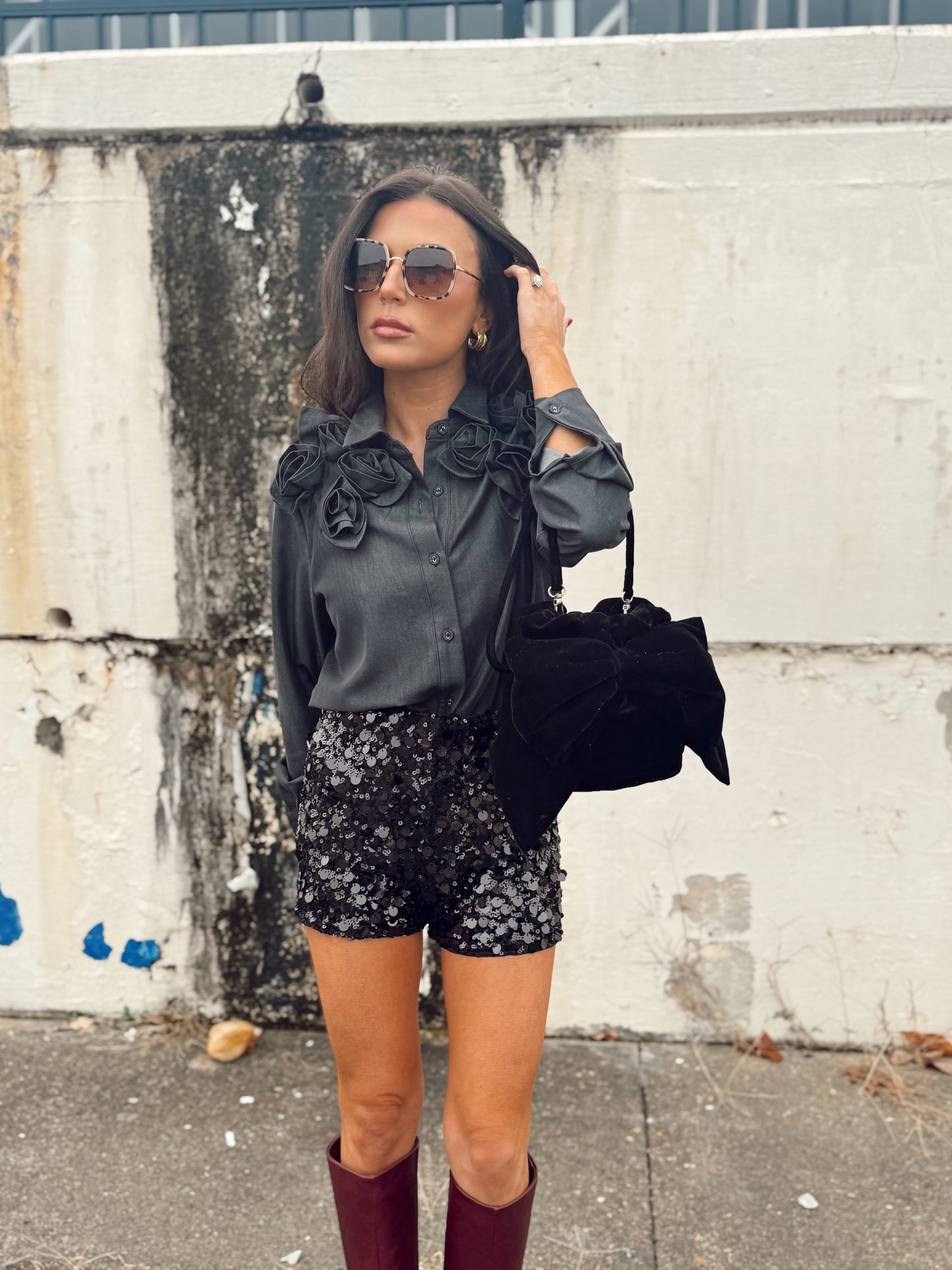 IVAN 3D FLOWER DENIM SHIRT