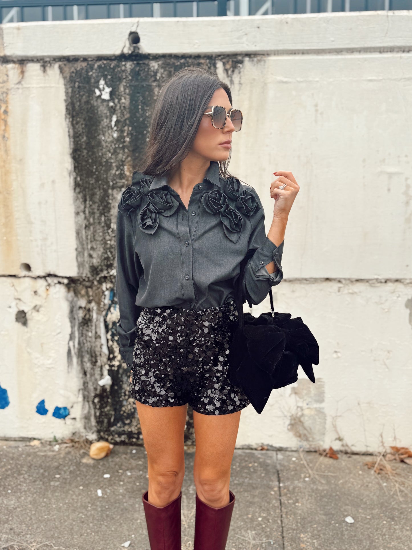 IVAN 3D FLOWER DENIM SHIRT