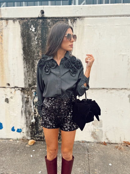 IVAN 3D FLOWER DENIM SHIRT