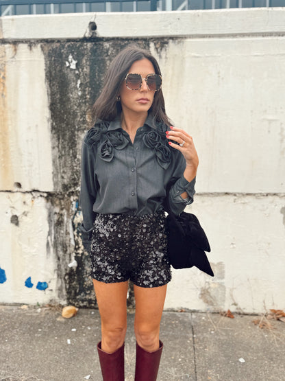 IVAN 3D FLOWER DENIM SHIRT